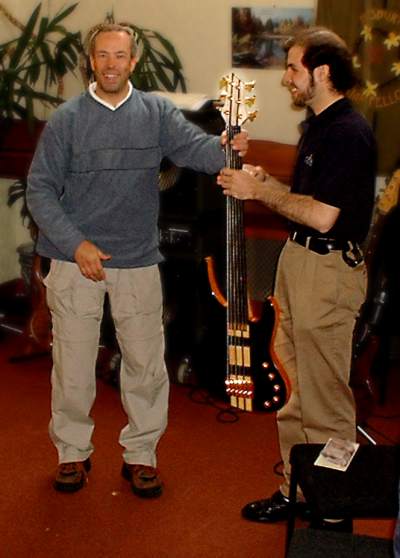Bruno receiving his new bass